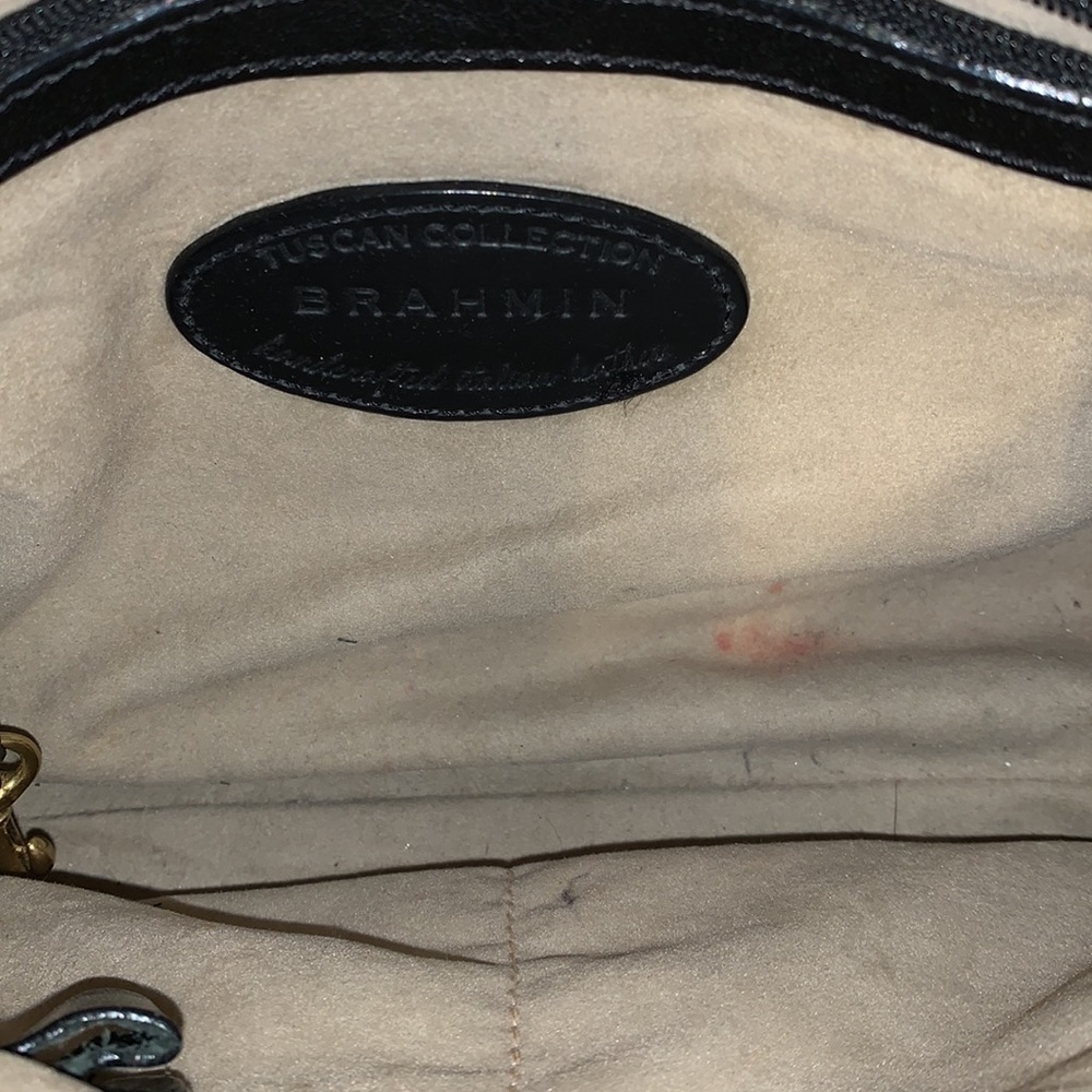 Brahmin Black Brown Leather One Strap Shoulder Bag Alligator Pattern Zip Top - Picture 6 of 9